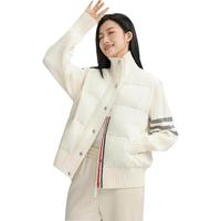 90+鸭鸭针织拼接修身羽绒服女2025秋冬气质短款轻薄修身保暖外套