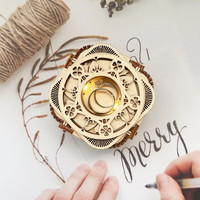 有格手工拼装八音盒音乐首饰盒机关求婚戒指盒木质模型送儿童 《带灯-小号原木款-自拼》 音乐歌曲/遇见