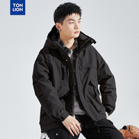 唐狮冬季新款男连帽短款工装羽绒服TB 黑色 XL
