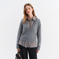 范思蓝恩V领慵懒套头针织衫女冬季2025宽松长袖羊毛毛衣4320 灰色 S