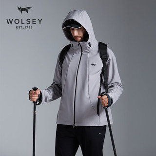WOLSEY户外软壳衣加绒保暖防风防水夹克外套加厚秋冬款男士登山服 海军蓝色 L 175