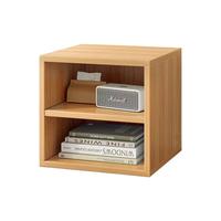 三栖虎自由组合格子柜书本收纳柜储物柜简易书架阶梯柜玻璃小书柜方格柜 双格雨丝银橡木色带白色柜门