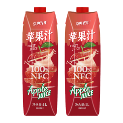 京典光年 100%NFC苹果汁纯鲜榨果汁饮料0添加剂 100%鲜榨苹果汁1L*2瓶