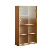 实木书柜推拉门带玻璃移门矮柜展示柜收纳柜防尘书架客厅简约榉木