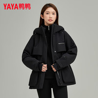鸭鸭(YAYA)佟丽娅同款派克羽绒服女冬季新款显瘦连帽短款百搭派克服冲锋外套 酒红色 L 165/88A