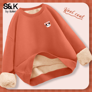 班尼路 S&K系列加绒卫衣女装重磅加厚保暖羊羔绒连帽开衫冬套头外套 浅橙