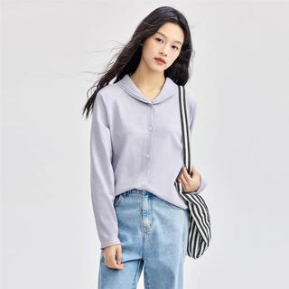 佐丹奴 秋冬翻领卷边插肩袖毛织开胸针织衫女士 毛衣