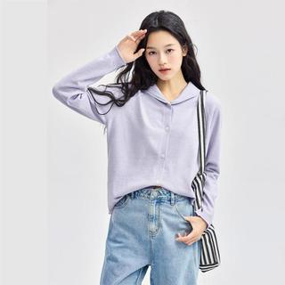 佐丹奴 秋冬翻领卷边插肩袖毛织开胸针织衫女士 毛衣