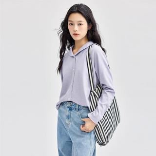 佐丹奴 秋冬翻领卷边插肩袖毛织开胸针织衫女士 毛衣