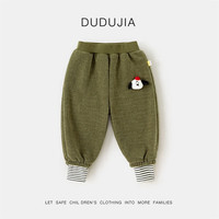 DUDUJIA嘟嘟家宝宝裤子冬季加绒男童休闲裤冬装保暖女童束脚裤冬款儿童加厚童装 苔藓绿 120