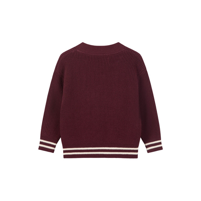 暇步士 童装儿童男大童2025秋季时尚童趣贴布绣马术系列开身线衣 波尔多红 130 cm