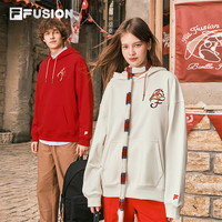 斐乐（FILA）FUSION斐乐潮牌情侣款连帽卫衣2026春季新年款刺绣针织上衣 靡桑红-RD
