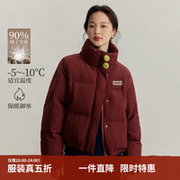 茵曼（INMAN）立领加厚保暖鸭绒羽绒服女2025冬季时尚立体花朵复古短外套 复古红 XL