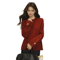:CHOCOOLATE it本命年红色套头圆领针织毛衣女冬季宽松保暖上衣 红色 均码