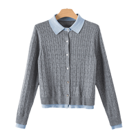 晚白2025秋款休闲假两件针织衫休闲亲肤韩系翻领针织衫女 灰色 M