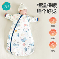 优萌 婴儿睡袋秋冬款新生儿宝宝一体式豆豆U型睡袋儿童全包睡觉防踢被