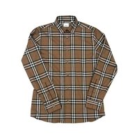自营Burberry/博柏利 男士藏青色棉修身袖口经典格纹长袖 棕色1