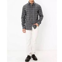 自营Burberry/博柏利 男士藏青色棉修身袖口经典格纹长袖 灰色1