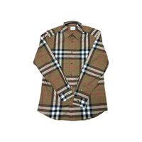 自营Burberry/博柏利 男士藏青色棉修身袖口经典格纹长袖 灰褐色