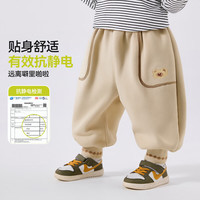 DUDUJIA嘟嘟家【抗静电面料】儿童奥粒绒卫裤秋冬男童加绒休闲裤女童保暖束脚裤 卡其色 110