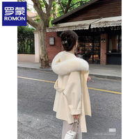 罗蒙(ROMON)高级感双面毛呢外套女秋冬小个子狐狸毛重磅大毛领羊绒大衣 奶白 【今年时尚】 S 【高品质无差】