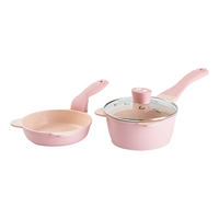 Didinika 宝宝辅食锅婴儿奶锅16cm小锅平底汤锅麦饭石不粘锅煮热牛奶锅 粉色(奶锅+煎锅+硅胶勺)