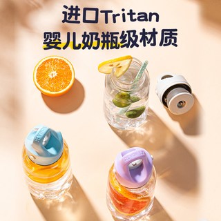 Revomax锐虎无螺纹透明水杯塑料 女生便携Tritan大肚杯夏天高颜值 浪漫紫473毫升