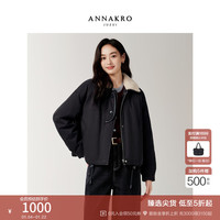 玖姿 ·安娜蔻玖姿安娜蔻摩登巴恩风颗粒绒翻领廓形短款鸭绒羽绒女2025冬季 丈青 L