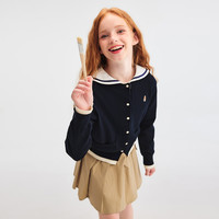 暇步士(Hush Puppies)【学院风】童装儿童女大童2025秋季新款简约舒适百搭假两件针织衫 藏蓝 140 cm