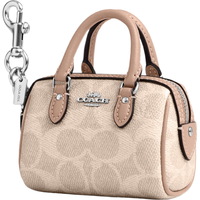 COACH 奥莱女士经典标志迷你ROWAN手袋挂件 SV/沙黄色/灰褐色