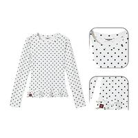 :CHOCOOLATE  it女装百搭甜美风荷叶边波点长袖T恤女秋冬季裙摆式拼接打底衫 白色