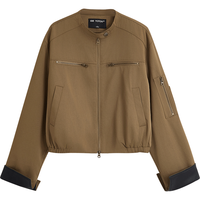 TOYOUTH/初语 复古巴恩风撞色立领宽松短款高街风夹克 咖绿色 S