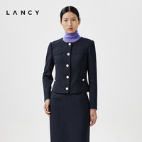 朗姿/LANCY春春季新款长袖收腰修身职业套装女高级感通勤短外套 深藏青色