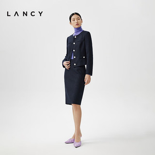 朗姿/LANCY春春季新款长袖收腰修身职业套装女高级感通勤短外套 深藏青色