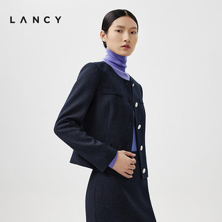 朗姿/LANCY春春季新款长袖收腰修身职业套装女高级感通勤短外套 深藏青色