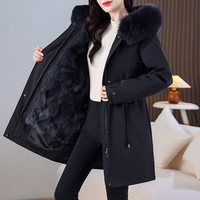 奥豚派克服女獭兔毛内胆可拆卸小个子保暖外套女MXG2429 黑色  L 