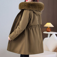 奥豚派克服女獭兔毛内胆可拆卸小个子保暖外套女MXG2429 深咖色  XL 