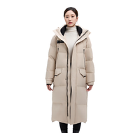 美力城长款羽绒服女士90鹅绒加厚极寒保暖男生同款运动户外时尚外套 卡其色 XL