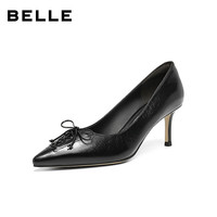 百丽(Belle)92系列蝴蝶结高跟单鞋女2026春真皮通勤单鞋H8008AQ6 黑色 36 (230mm)