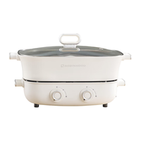 ROBINHOOD洛宾汉分体式鸳鸯锅电火锅2200w大火力大容量家用电煮锅多用途锅电炒煎锅6.5L双旋钮分区独立控温 6.5L 白色内胆【新钛陶涂层】