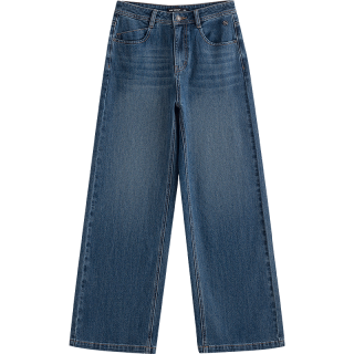 初语 修型牛仔｜初语2025秋季复古水洗宽松阔腿裤弹力显瘦百搭长裤 深蓝色 28