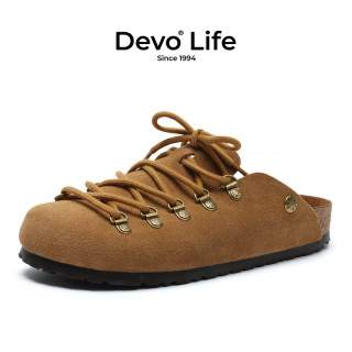 的沃 Devo的沃 清仓！软木拖鞋勃肯鞋包头半包 23031 黄棕反绒皮