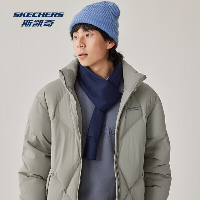 PLUS会员、今日必买：斯凯奇 男女同款中性梭织短款羽绒特氟龙三防 雨天灰/04H0