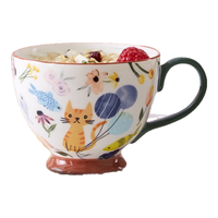 网易严选 田园手绘美式早餐碗早餐杯 微波炉适用陶瓷马克杯 猫咪派对400ml