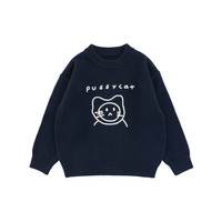 幼悠男童羊毛混纺英文小猫刺绣毛衣冬季软糯亲肤时尚百搭休闲上