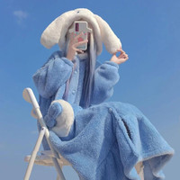 宝娜斯珊瑚绒睡衣女冬季加厚加绒卡通少女草莓小鸭长款睡袍居家服 玉桂狗睡袍 均码 （适合80-160斤）