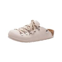 Devo的沃软木拖鞋勃肯鞋包头半包半拖复古系带凉拖外穿休闲女鞋23031 米白反绒皮 38 （拍小一码）