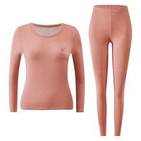 氧心（YANGXIN）KISSY保暖内衣男女士蚕丝羊绒加绒加厚秋衣秋裤内穿打底保暖套装 浅豆沙（女款） L