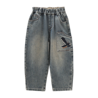玛米玛卡男童牛仔裤秋冬儿童裤子长裤潮流时尚牛仔裤 17蓝色 105