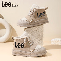 LEE KIDS 童鞋 冬季儿童加绒保暖高帮棉鞋短筒棉靴 卡其